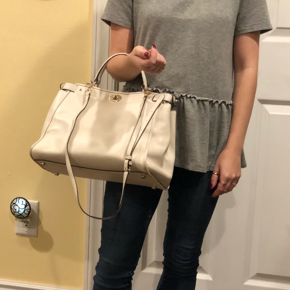 White leather coach purse